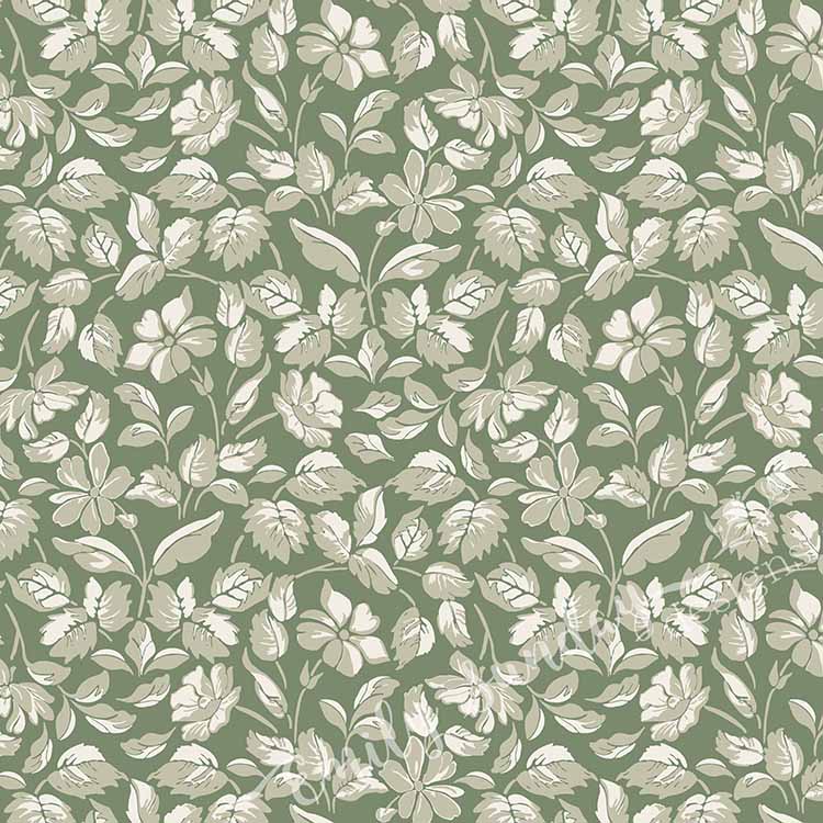 Small Scale Heritage Floral Tapestry Tan & Olive peel and stick wallpaper pattern swatch